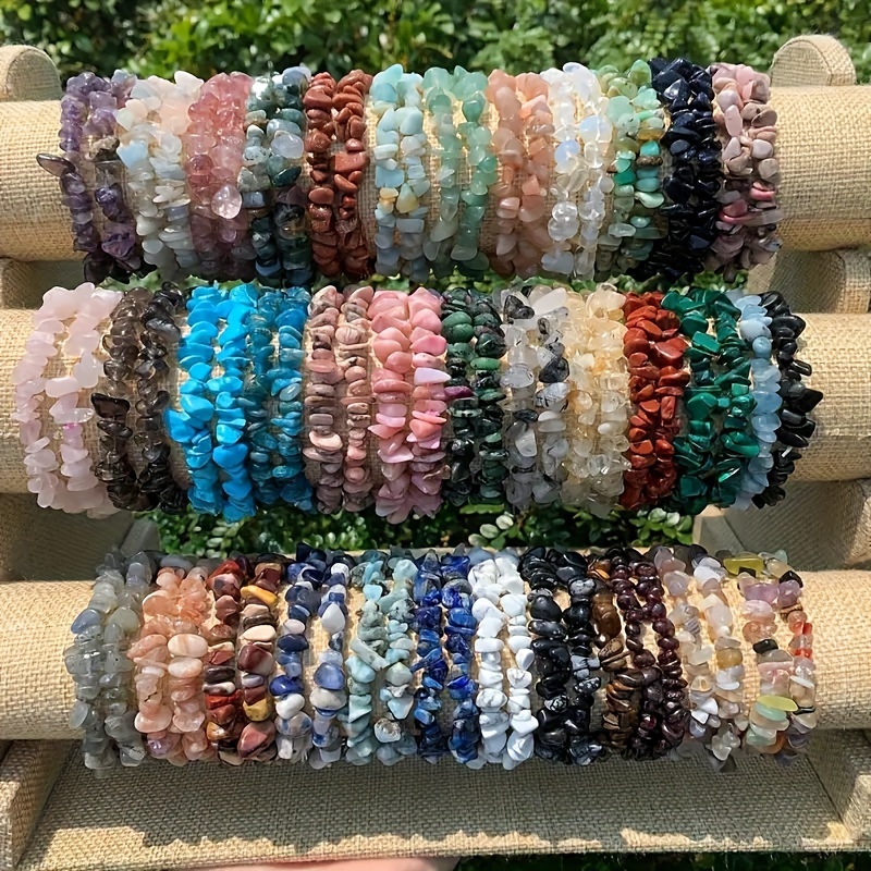 Boho Colored Stone Bracelet Set, Feminine Natural Stone Jewelry