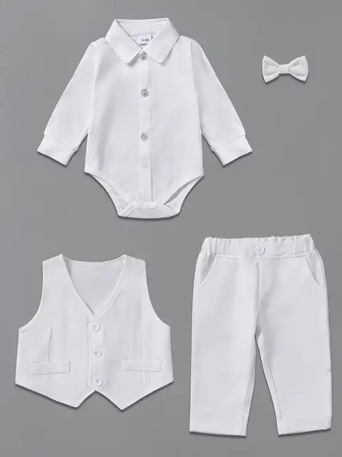 infant white dress shirt Baby Boys Poly Cotton Button Up Bodysuit Romper with Collar Imported. baby boy dress shirt sold