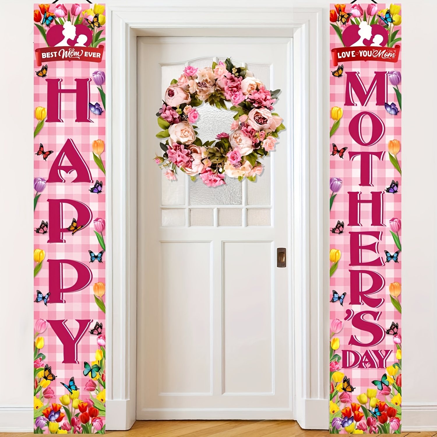 

Day Decoration 2pcs Happy Day Door Sign Hanging Banners Flowers Love Welcome Porch Sign Seasonal Holiday Party Supplies For Indoor Outdoor Door, Porch Decor