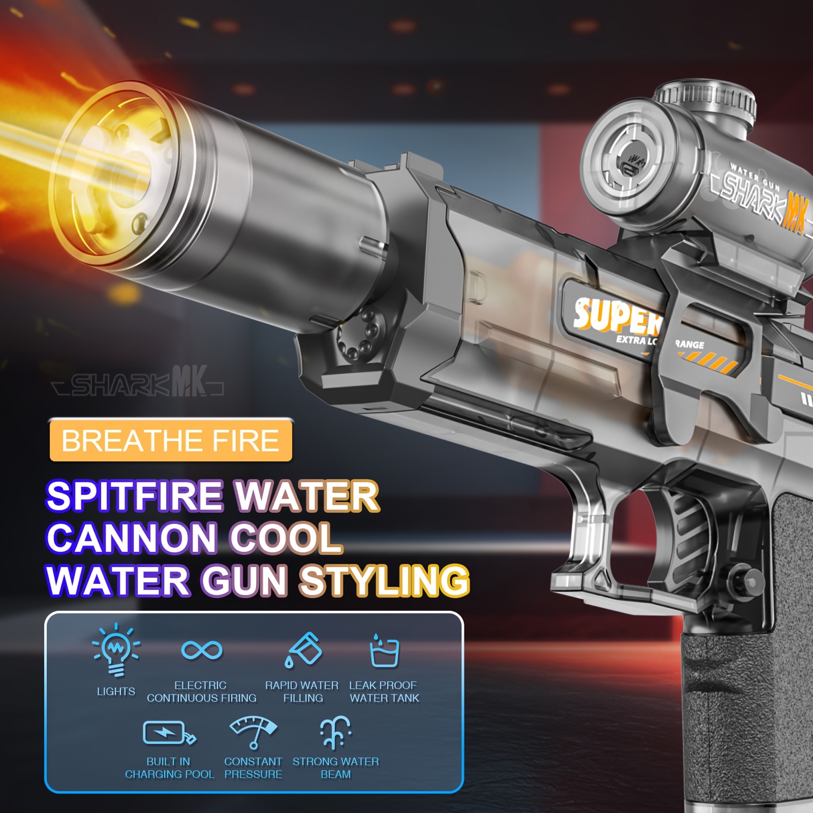 Electric Water Gun with Realistic Gun Muzzle Flash for Kids Adults, High Powered Water Pistol with High Capacity, Ideal Outdoor Swimming Pool Beach Toys