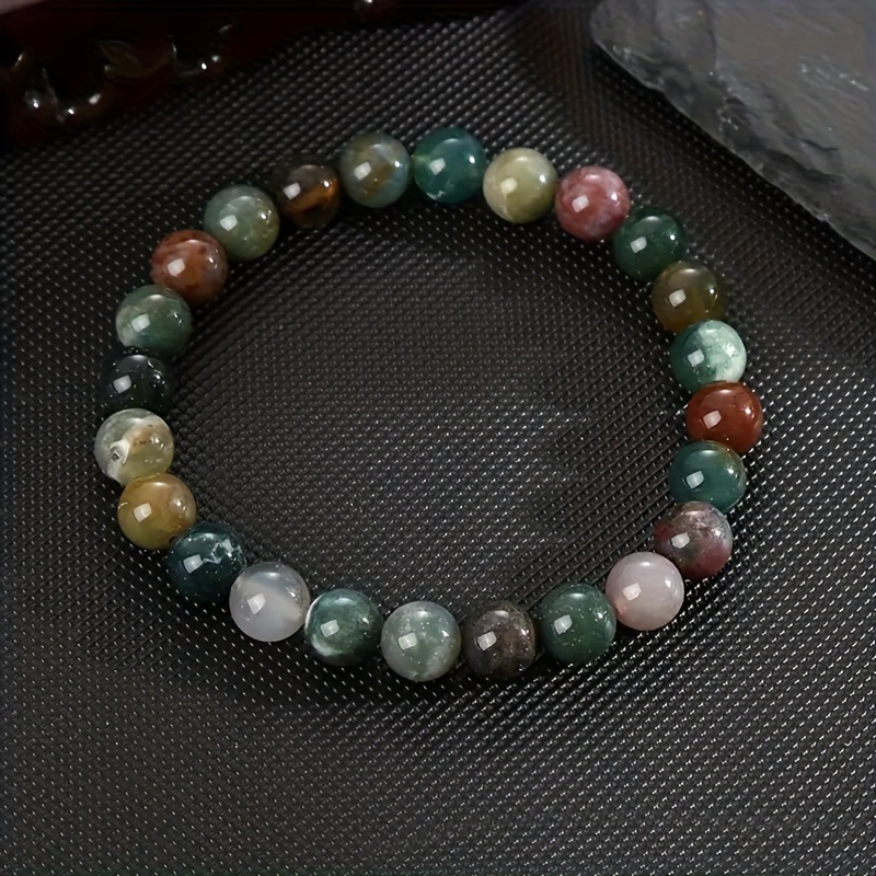 Indian Agate Beaded Bracelet, Unisex Boho-Chic Fashion