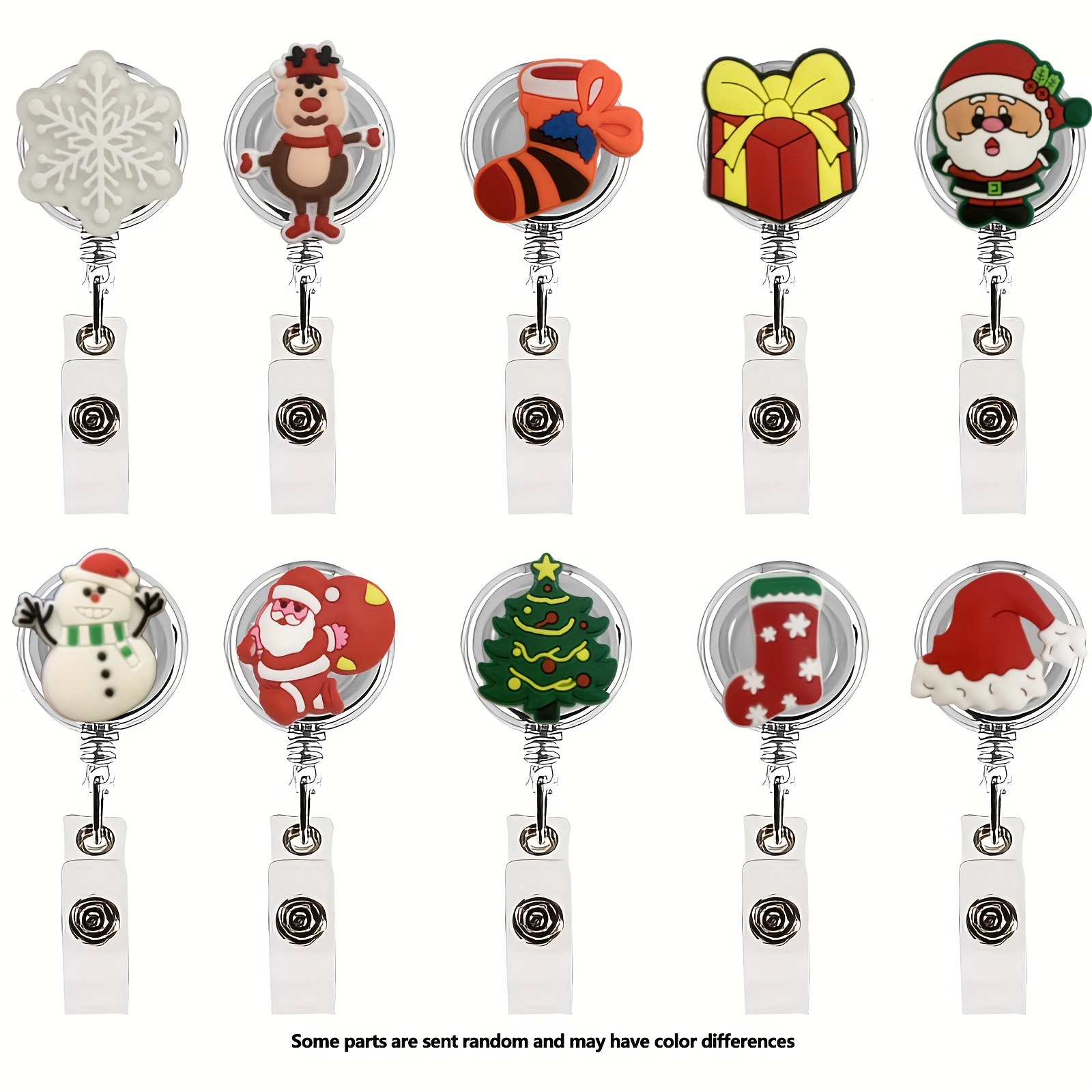 

10pcs Christmas Themed Retractable Nurse Badge Reels - Cute Cartoon Design With Rotating Clip, Holiday Parties & Gifts