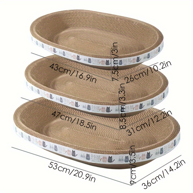 oval shaped cat scratching board and lounge bed made of durable cardboard suitable for indoor cats and kittens providing a comfortable resting area set of 3 Product details 3