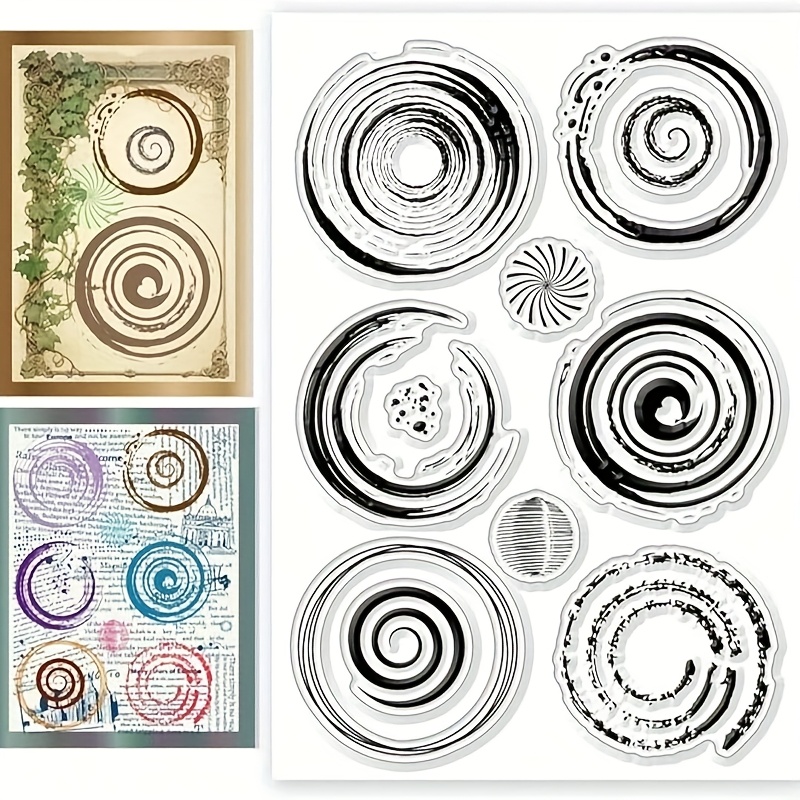 

1pc Silicone Clear Stamps Set, Round Landscape Theme Transparent Stamps, With Water Drop And Swirl Designs For Scrapbooking, Crafting, And Journaling