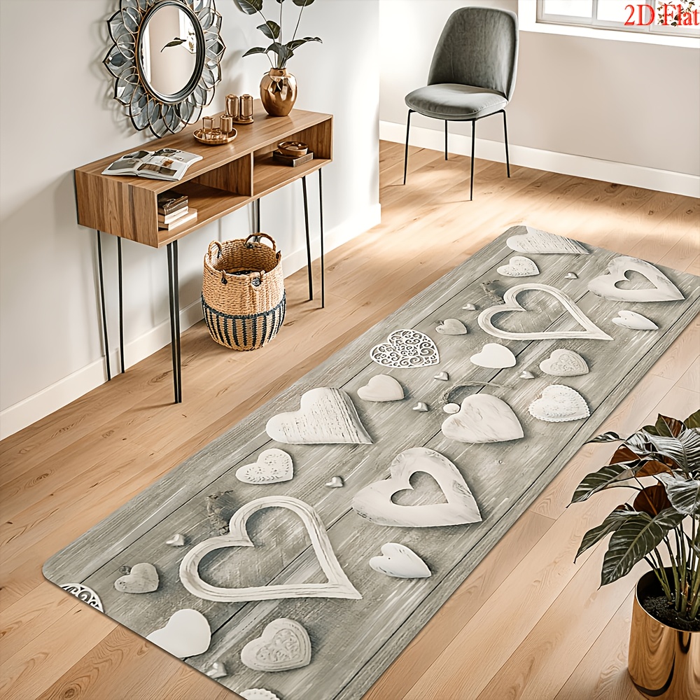 TEMU 1pc 's Day Theme Carpet, Printed Retro Wood Grain Heart Pattern, Runner Carpet, Machine Washable, Non-slip Design, Suitable For Corridors,