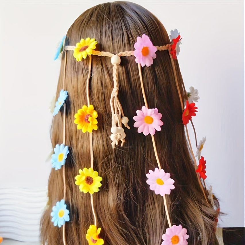 1pc Colorful Daisy Headband Temperament Ethnic Style Handmade Braided Headband Hair Additions