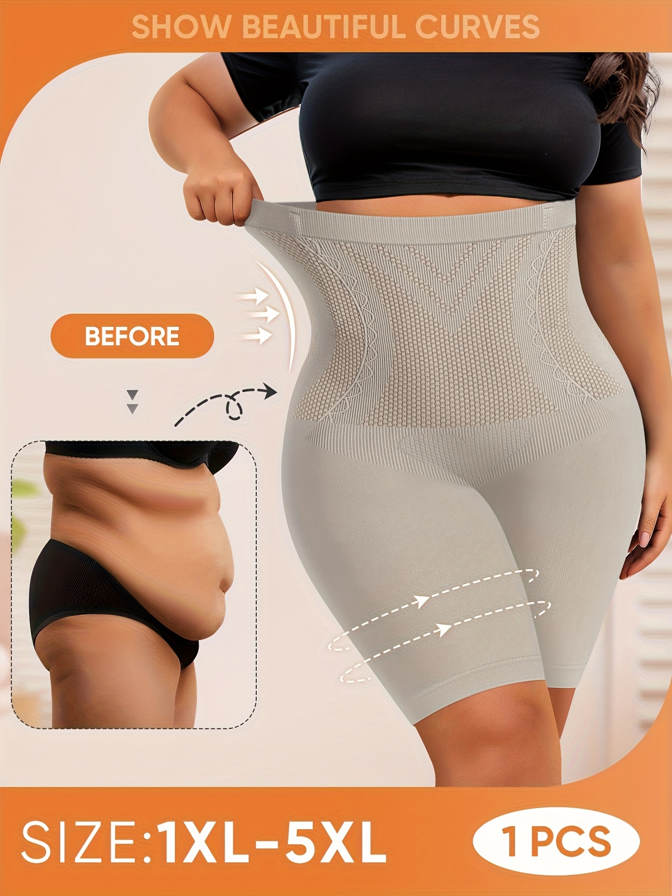 MIOTAN Women'S Plus Size High-Waist Shaping Shorts - Breathable Mesh Nylon, No Padding, High Support Butt Lifting & Tummy Control, Solid Color, 1XL-5XL, Underwear, Sleek Underwear, Comfortable Fit