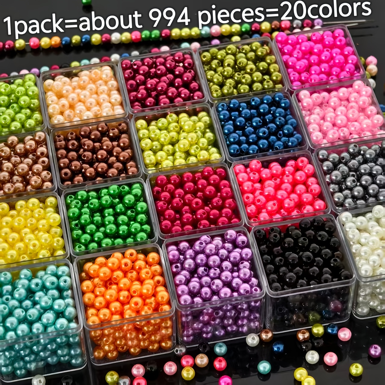 TEMU 994pcs Perles rondes acryliques de haute qualité 6Mm 20 couleurs, adaptées à la fabrication de perles décoratives, bracelets faits main, ,