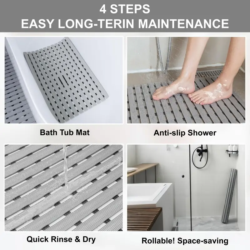 non slip shower mat with suction cups and drainage holes quick dry hard cut to any size 17 x24 43x60cm suitable for wet and slippery floors in showers and bathtubs durable white and gray easy to clean bathroom mat shower mats for bathrooms bathtub safety modern bathroom decor surface nonslip backing striped pattern durable pvc conscious buyers Product details 12