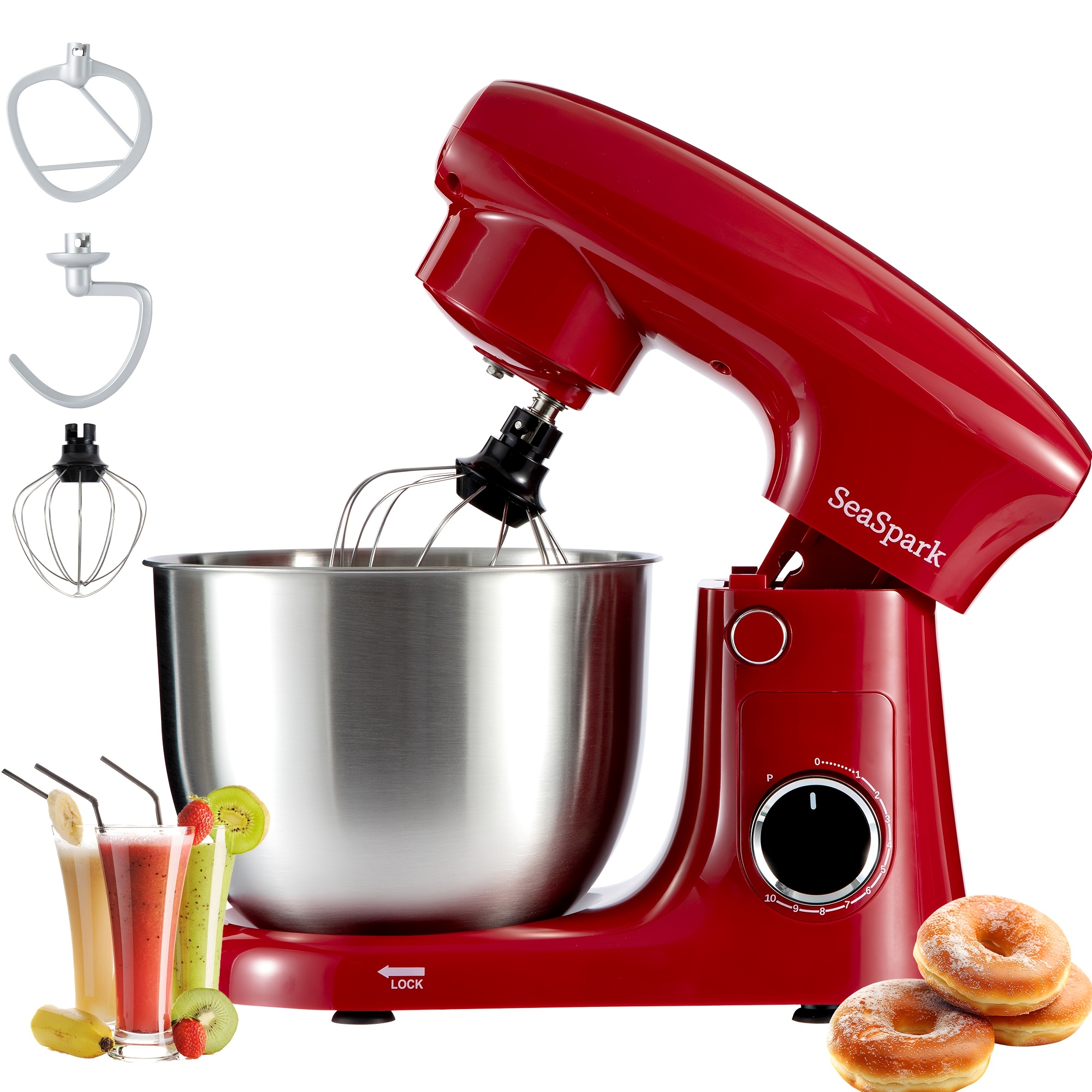 3-in- Stand Mixer, 10-speed Mixer With Button, Including 5.5qt Stainless Steel Bowl, Dough Hook, Mixer, Egg Mixer, Spatula