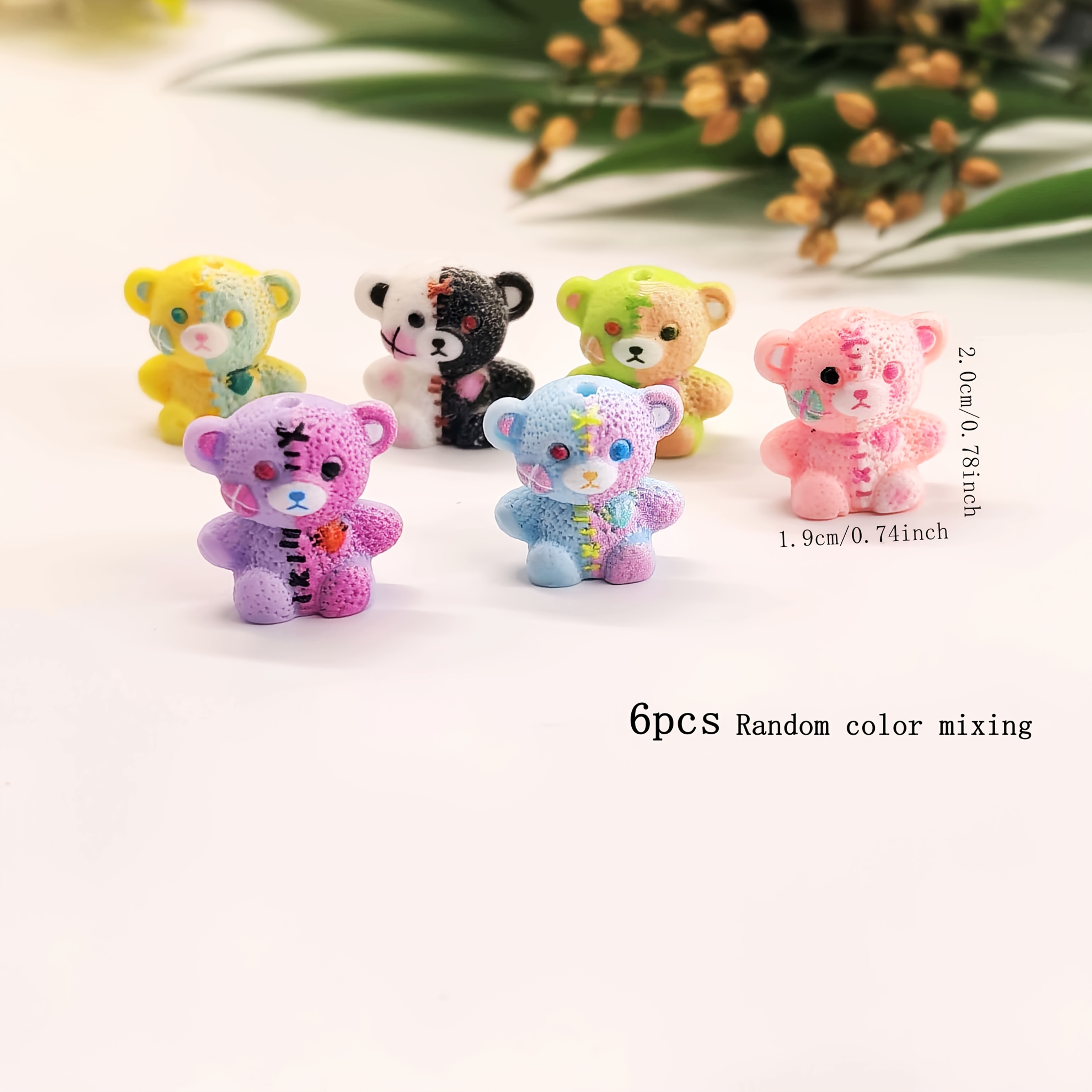 TEMU 6pcs Random Color Mixing Resin Material Through Hole Double Matching Color Patch Bear Decoration Beads Jewelry Decoration Production, Beaded Pen