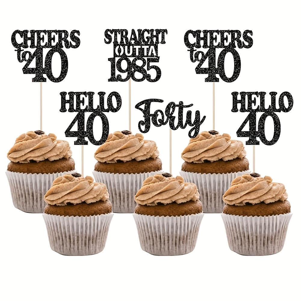 

24pcs 40th Birthday Cupcake Toppers - ' 1985' & 'hello 40 To ' Cake Decorations For Anniversary Party Supplies