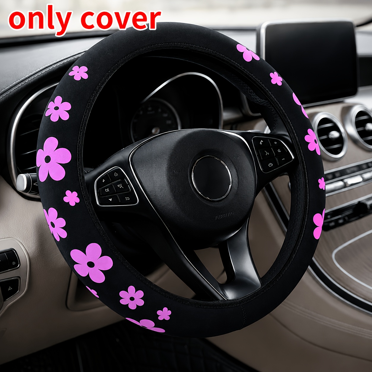 TEMU para volante floral para mujer, 1 pieza, agarre y elegante, universal antideslizante de -15 pulgadas, sin anillo interior, protector de coche