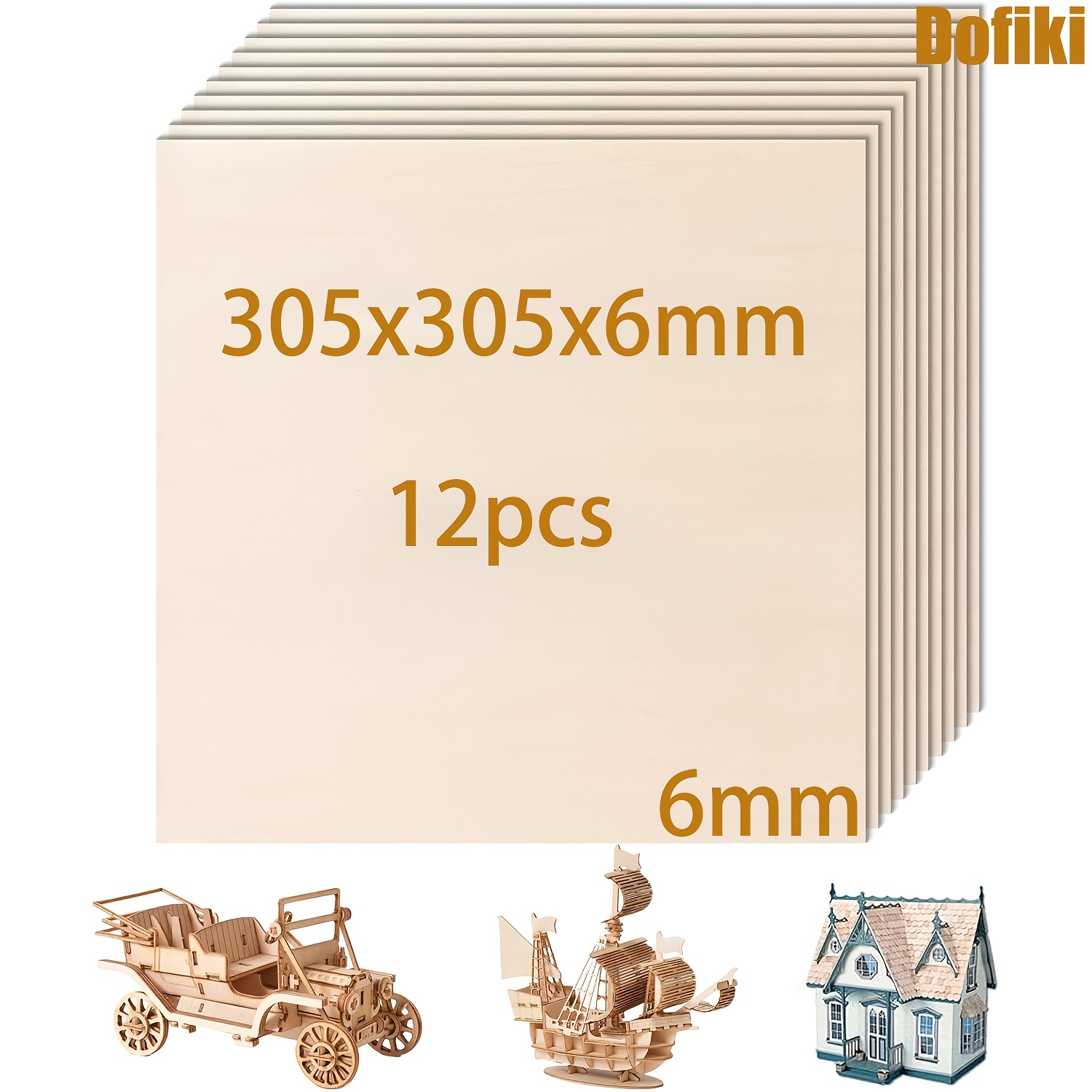 Image of Dofiki 12/24/48pcs Basswood Plywood(305x305x6mm) 6mm Craft Wood Board, Diy Woodworking, Laser Cutting Engraving , Ablation, Wood Model Making, Painting