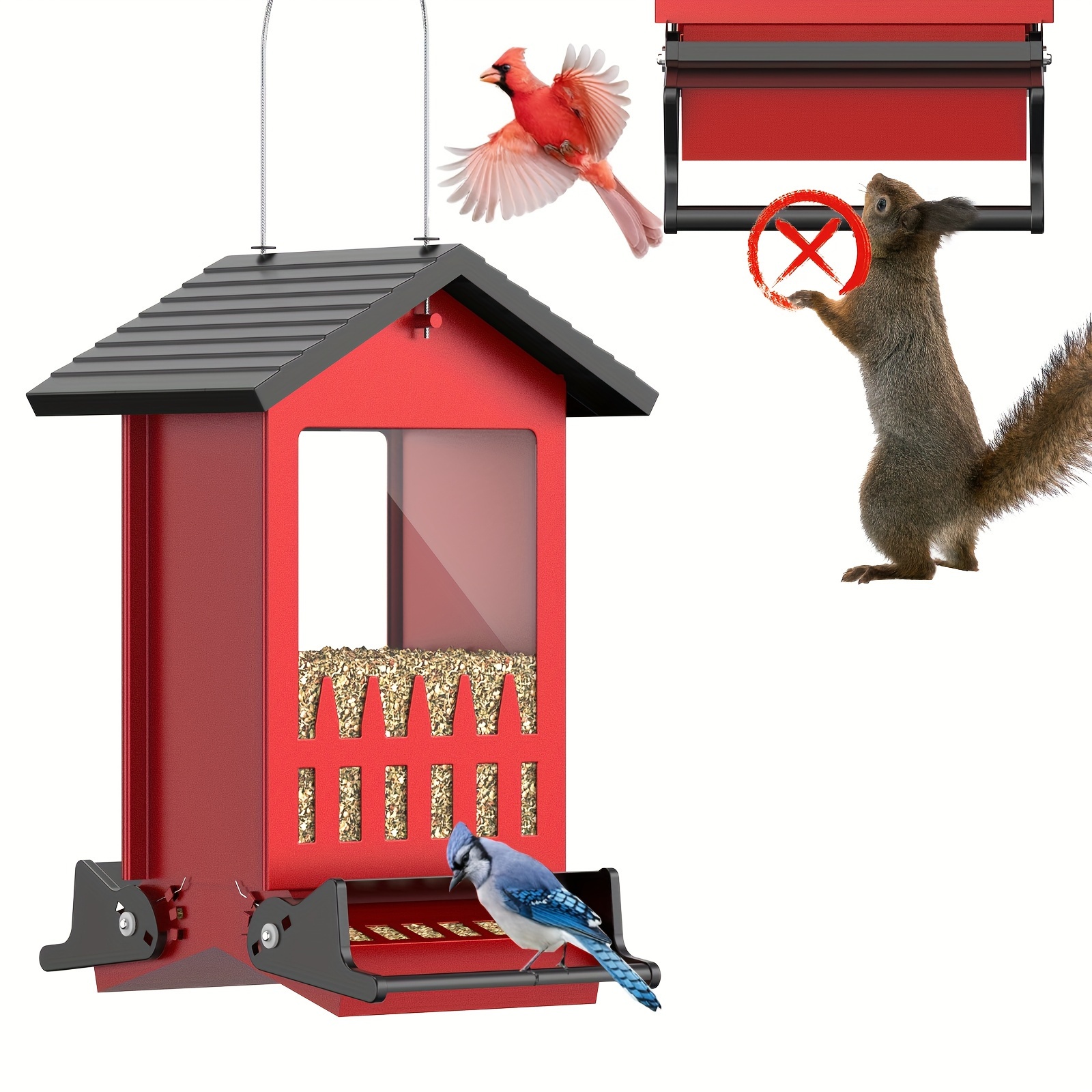 

1pc Squirrel Proof Bird Feeder For Outdoors Hanging, Metal Hanging Bird Feeder With Bilateral Weight-activated Perches, 8lbs Large Capacity Wild Bird Feeder, Squirrel Chewing Proof