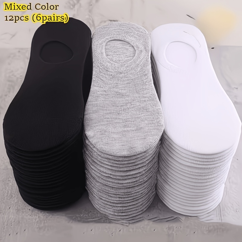 TEMU 12pcs/6 Pairs Unisex Invisible Socks, Low-cut Non-slip Liner Socks, Sweat-absorbent And Breathable, Soft Casual Socks, Black White Gray Mix,