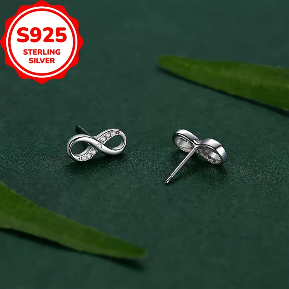 Image of A Set Of Elegant Mini Earrings Made Of 925 Sterling Silver With Synthetic Synthetic Synthetic Zircon​​, Use Or As A Birthday Present, Without Battery