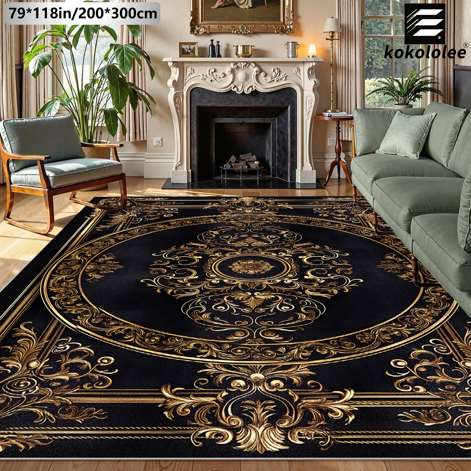 TEMU 1pc Kokololee Luxury Velvet Area Carpet | Bohemian Pattern, Non-slip Backing, Machine Washable, 100% Polyester Fiber, Suitable For Areas Rooms,