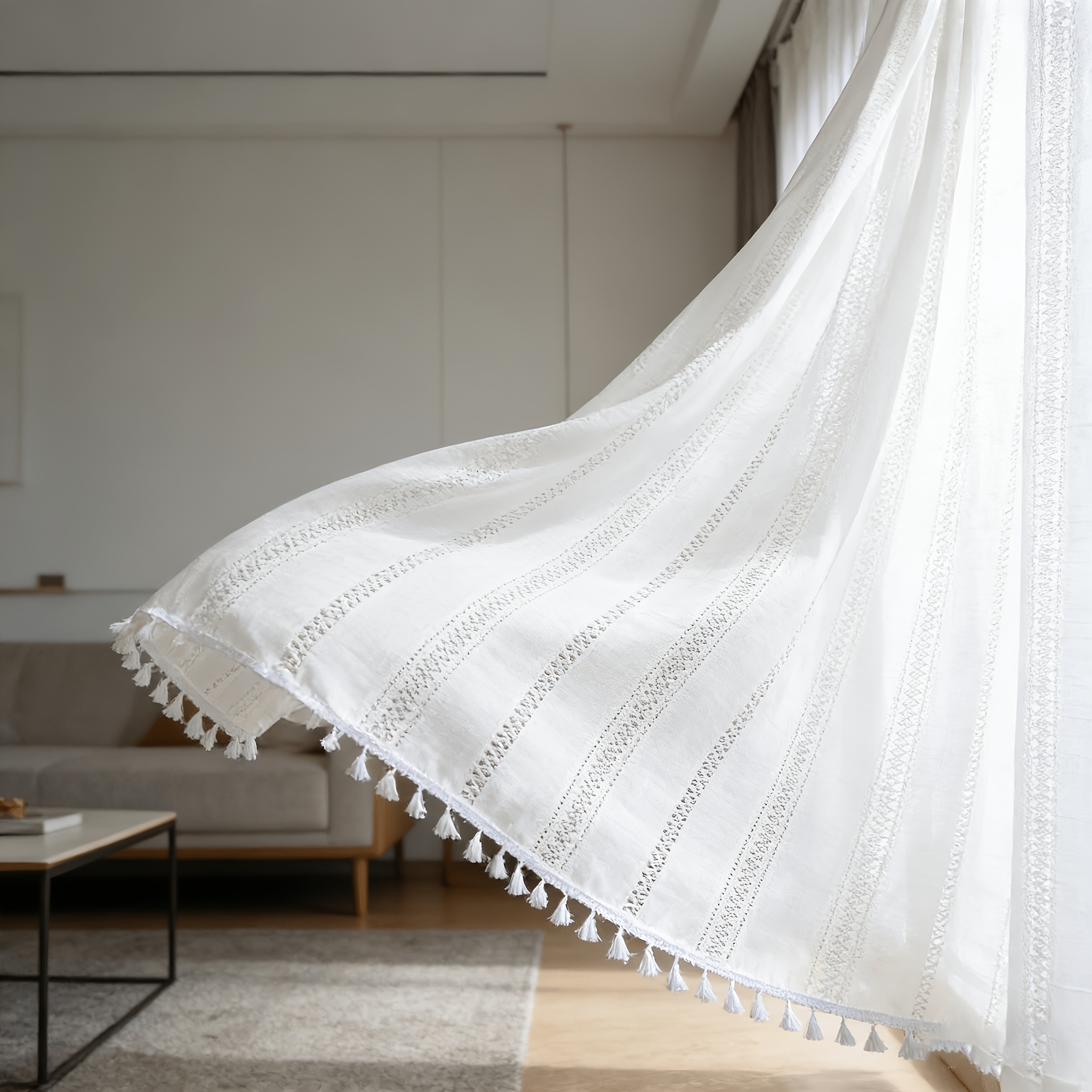 TEMU A White Curtain With A Rod For Doors, Designed To And Filter Light, Suitable For Settings Such As Bedrooms, Kitchens, Living Rooms, Courtyards,