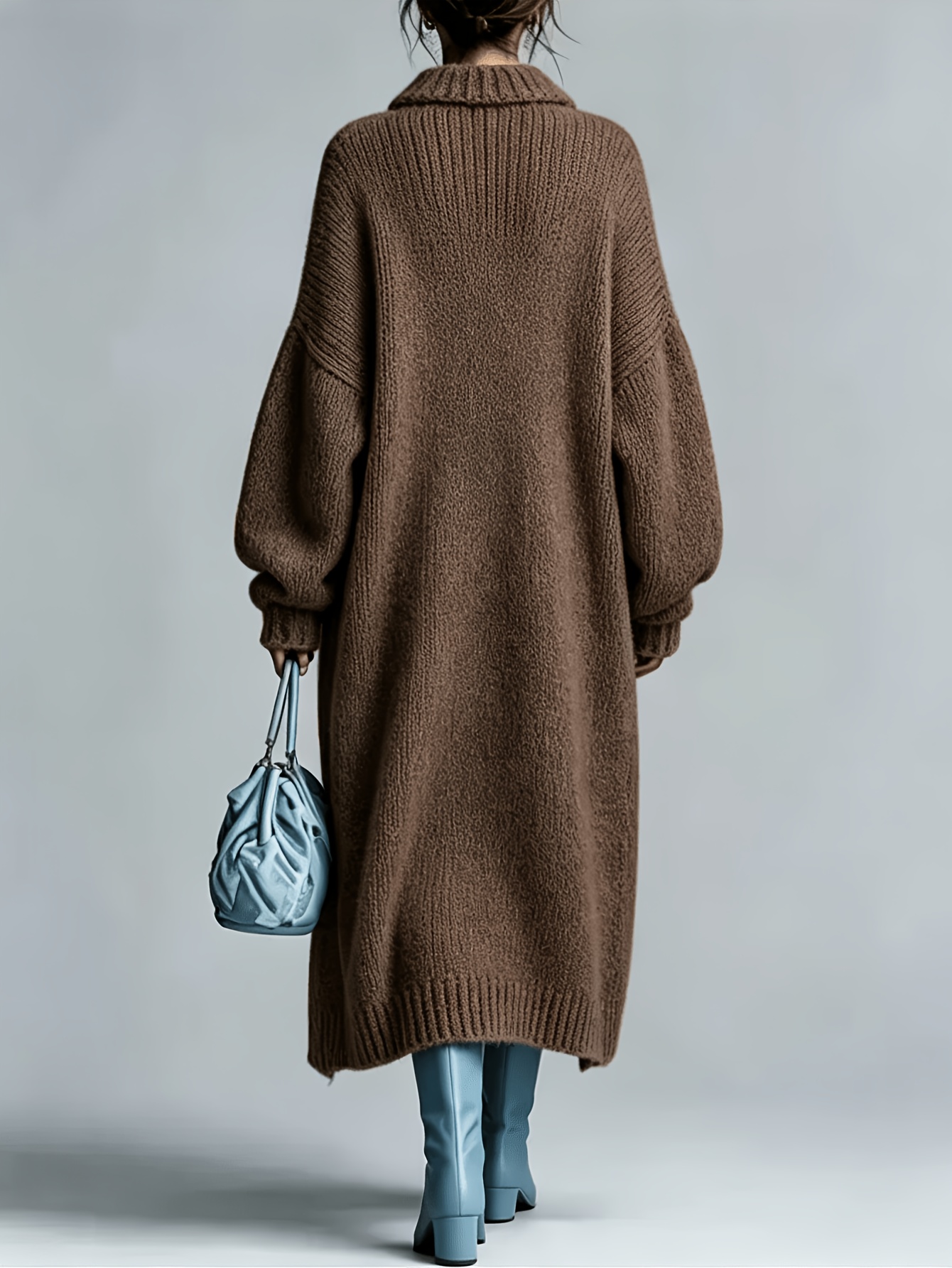 plus size middle eastern   casual womens clothing solid color button   warm long sleeve long length cardigan suitable for autumn and winter womens beautiful sweaters Product details 5