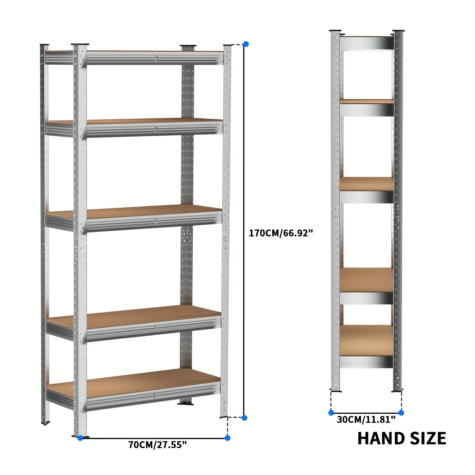 TEMU 5-tier Heavy-duty Boltless Metal Shelving Storage Rack Garage Shelving Unit, 170cm X 75cm X 30cm, -plated, Each Shelf Load Capacity 175kg, Total