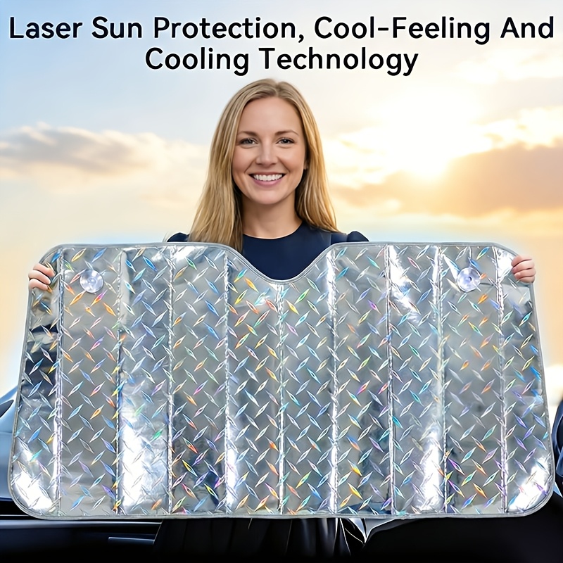 TEMU Suit Car Windshield Sunshade, Double-layer Design Front Window Sunshade, Universal Fit For Sedans, Suvs, And Trucks, Collapsible Sunshade With