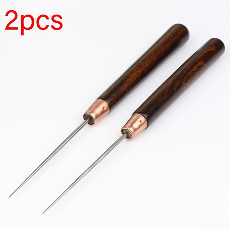 TEMU Aiguille à coudre manuelle, aiguille fine pour cuir, outil de perforation avec manche en bois, griffure pour fil cassé, , perçage, réparation de