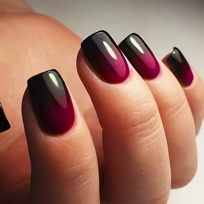 24pcs Short Press-on False Nails Purple Black Gradient Dark Style False Nails With Jelly Glue 1 Nail File 1