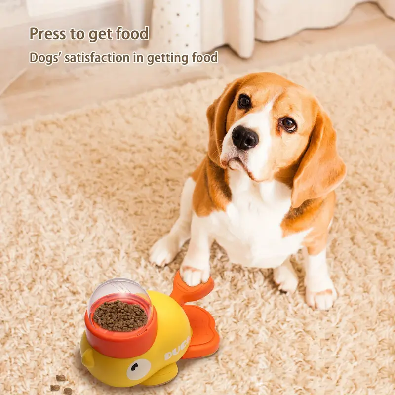 interactive slow feeder duck puzzle bowl for small to medium dogs anxiety boredom yellow with orange cap non electric pet enrichment toy interactive dog bowl duckthemed feeder pet bowl details 9