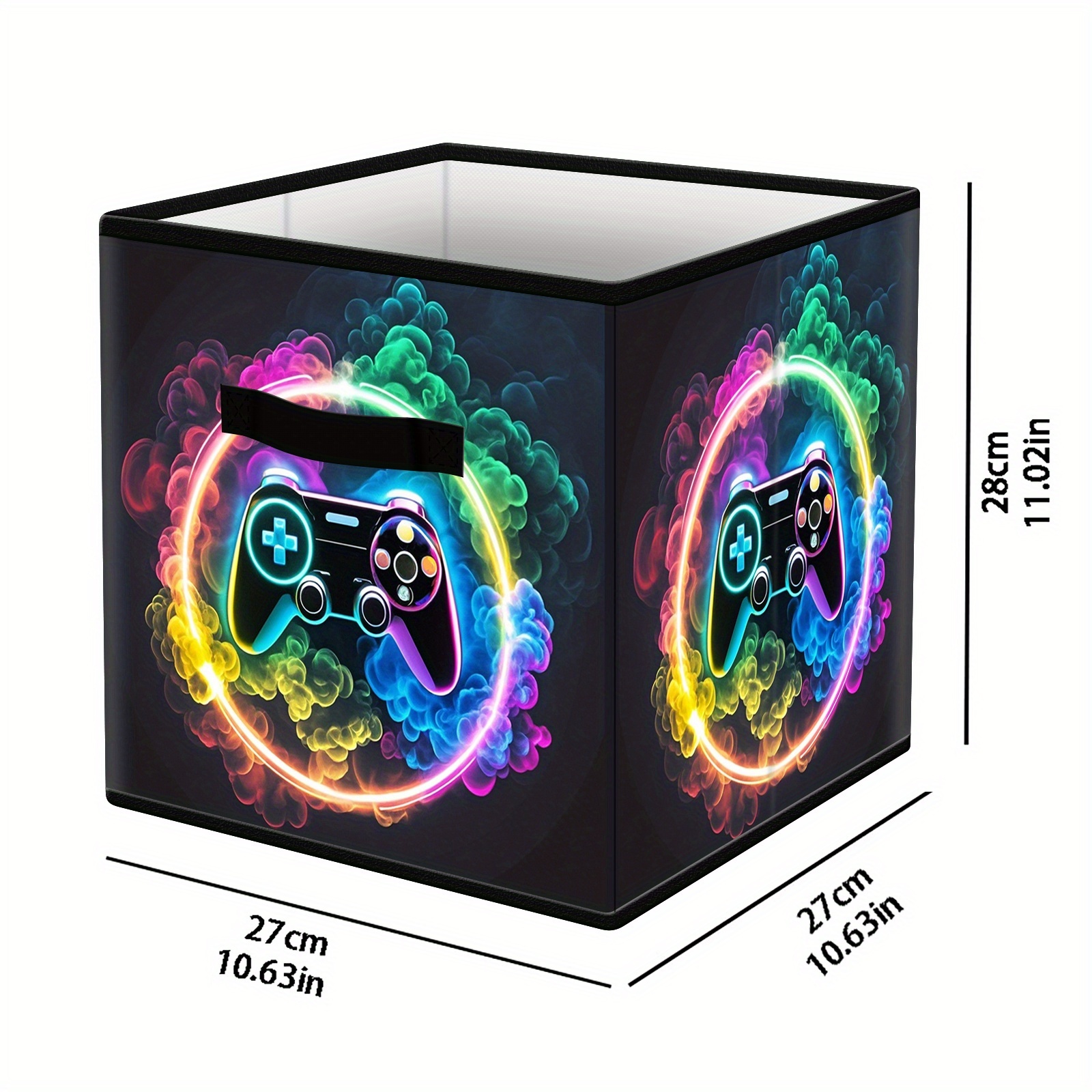 E-shop Neon Licht Effekt Game Controller Muster Design Gedruckter Aufbewahrungskorb, Praktische Faltbare Aufbewahrungsbox - Praktischer Faltbarer