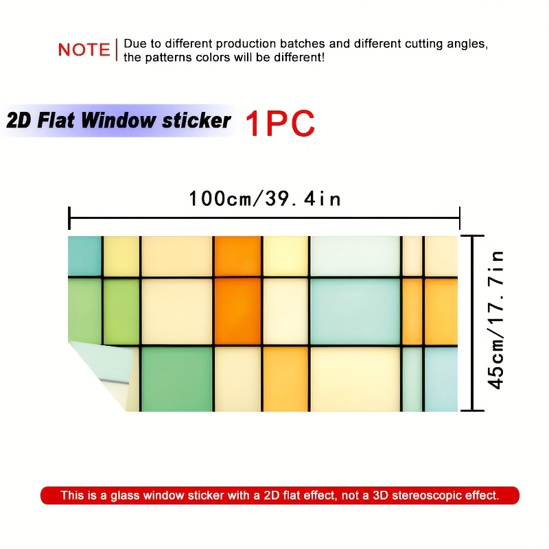 TEMU 2d Flat, 1pc Large Horizontal Window Film - Static Cling Privacy Panels, Color-changing Grid Design (turquoise/mint/beige/) - Pvc Thick, For &