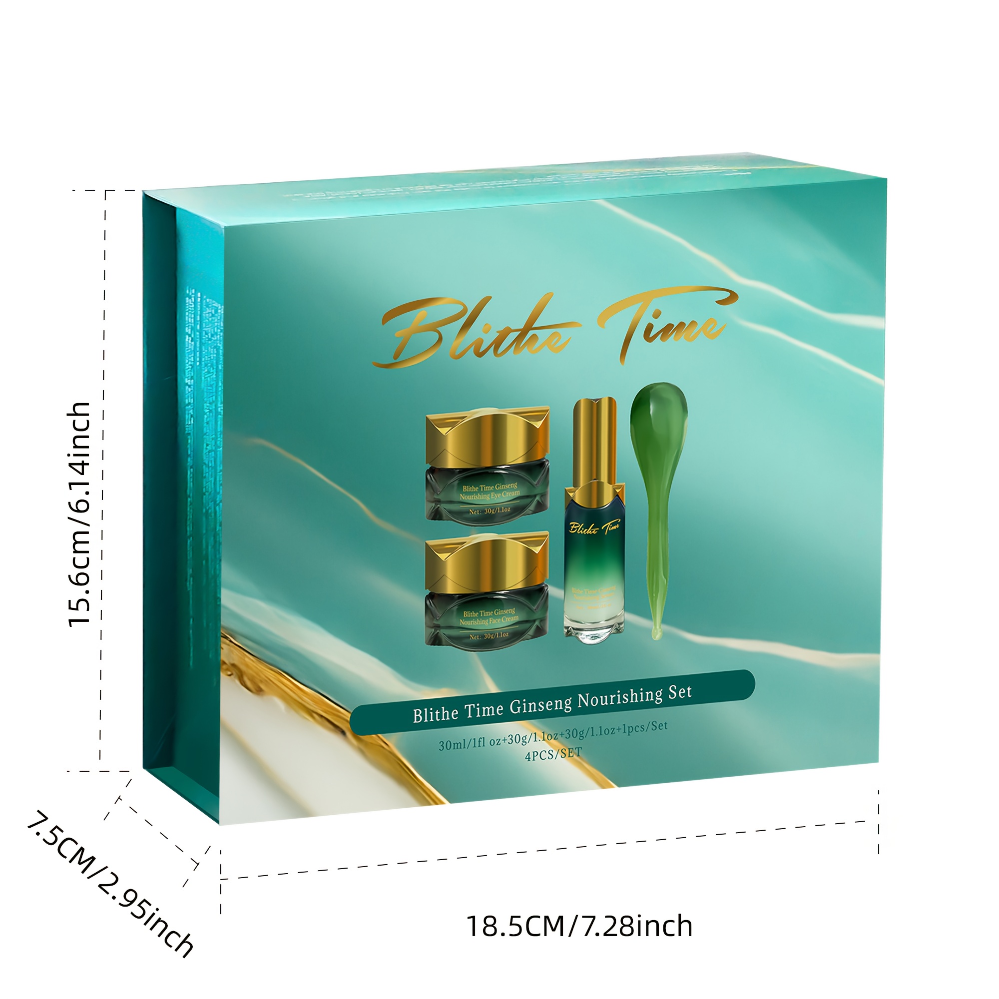 4 komada Blithe Time Ginseng Set za njegu kože s ekstraktom korijena ginsenga - Hidratantni i učvršćujući gel za lice, putne veličine (veliki kapacitet), za sve svijetle bež tipove, gel za žene, luksuzni set za njegu kože kao poklon