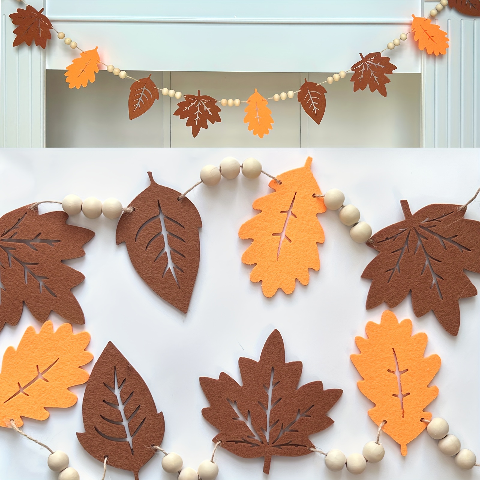 

Autumn Splendor Fall Leaves Garland - Brown Felt Beads, Thanksgiving Home Decor Fall Decor