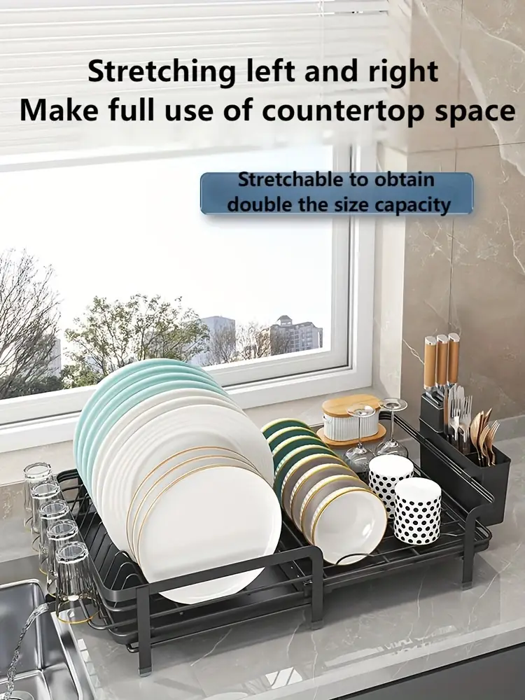 1pc expandable dishwasher rack large utensil drying rack with drainage plate set multifunctional utensil rack for kitchen counter extendable utensil drain for kitchen counter valentines day gifts black white 12 59 w x 13 77 d Product details 4