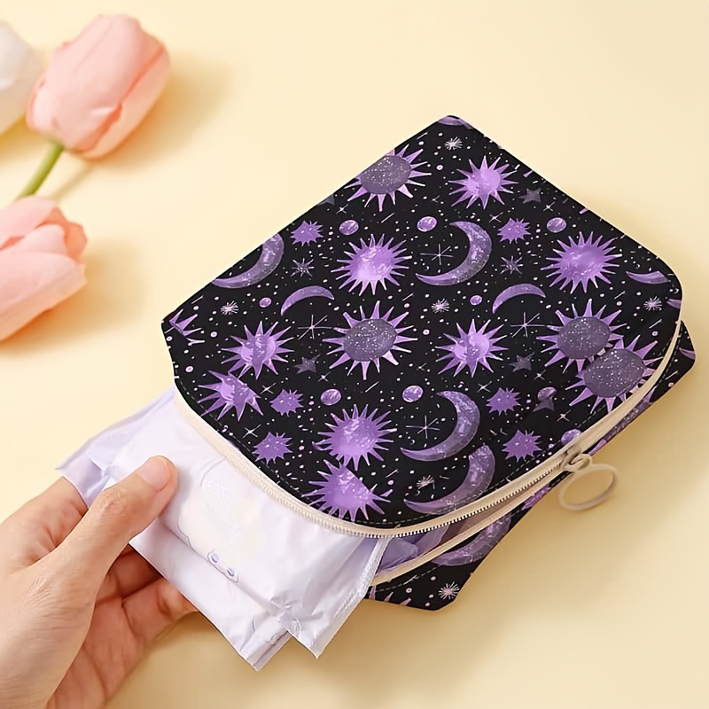 

1pc Polyester Portable Storage Bag With Cartoon Print, Large Capacity Sanitary Napkin Organizer, Lightweight Pouch For Candy And