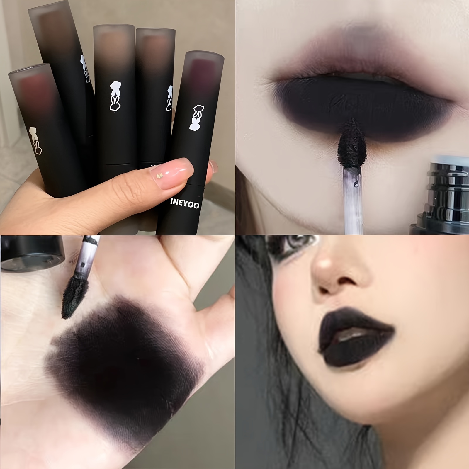 

Ineyoo Velvet Lip Glaze, Elegant Gothic Black Matte Finish, Long-lasting Liquid Lipstick, Waterproof, Smudge-proof, Party Lip Makeup