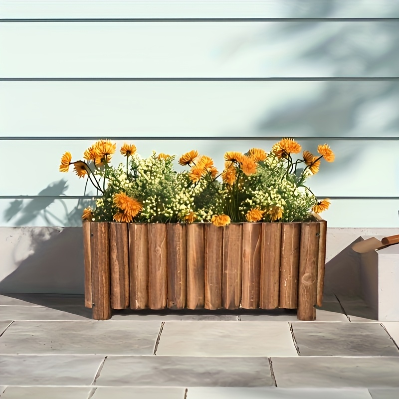 1pc vintage carbonized solid wood large rectangular planter - Temu