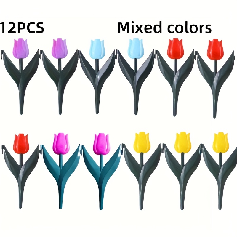 Image of 12pcs Halloween Mixed Color Tulip Plastic Garden Edging Fence, Suitable For Outdoor Yard And Indoor Balcony Lawn Edge Decoration, Party Plastic Insert Fence