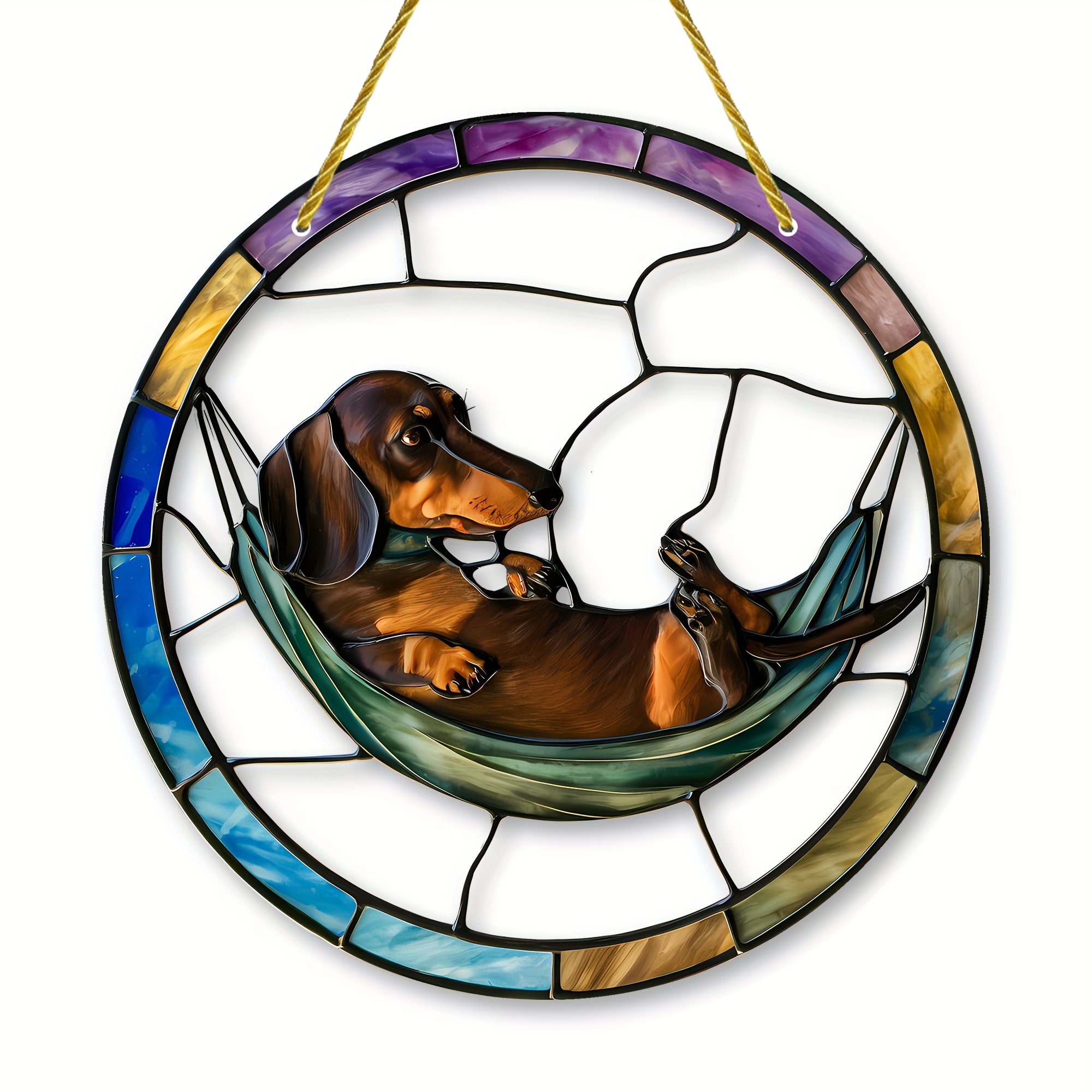 

Dachshund Hammock Suncatcher - 8"x8" Round Acrylic, Perfect Gift For Dog & Pet Lovers, Unique Wall Decor For Home & Garden