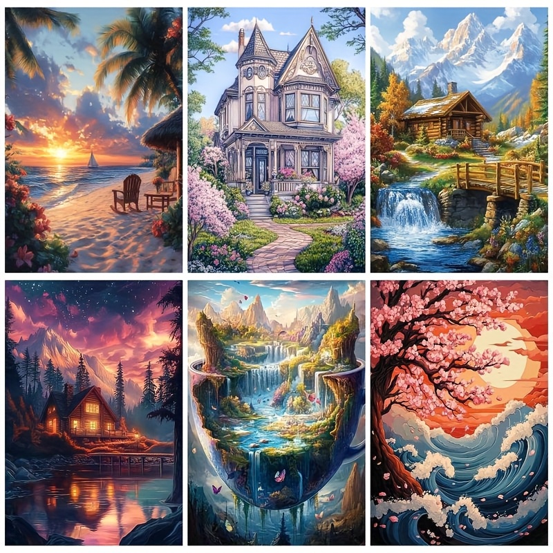 TEMU 6pcs Diamond Painting Kit, Diy Craft, Round Drill Diamond Painting Kit, Relax Gift, Home Decor And Gift, Adult Diamond Painting Kit,