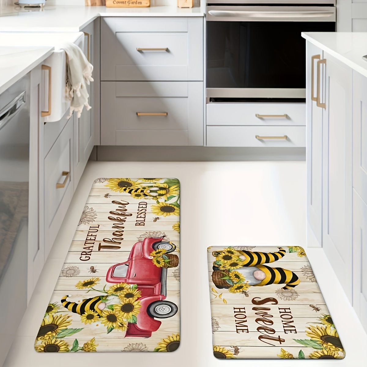 

3pcs/set Bee Pattern Floor Rug, Non-slip Absorbent Carpet, Three-piece Bathroom Mat Set, Thick Carpets For Kitchen, Home, Office, Sink, Laundry Room, Bathroom, Home Room Decor, Spring Summer Decor