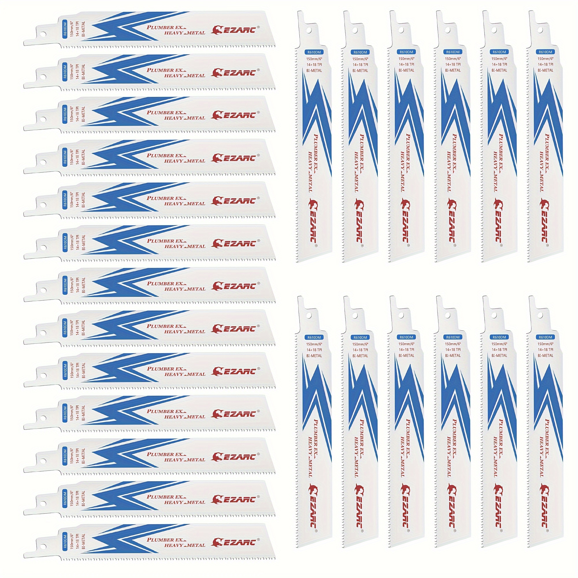 

Ezarc 25-pack 6" Reciprocating Saw Blades, 14+18tpi Bi-metal Sawzall Blades, 1/2" Shank, Variable Tooth Design For Steel Demolition, Plumber Expert Medium & Heavy Metal, R610dm