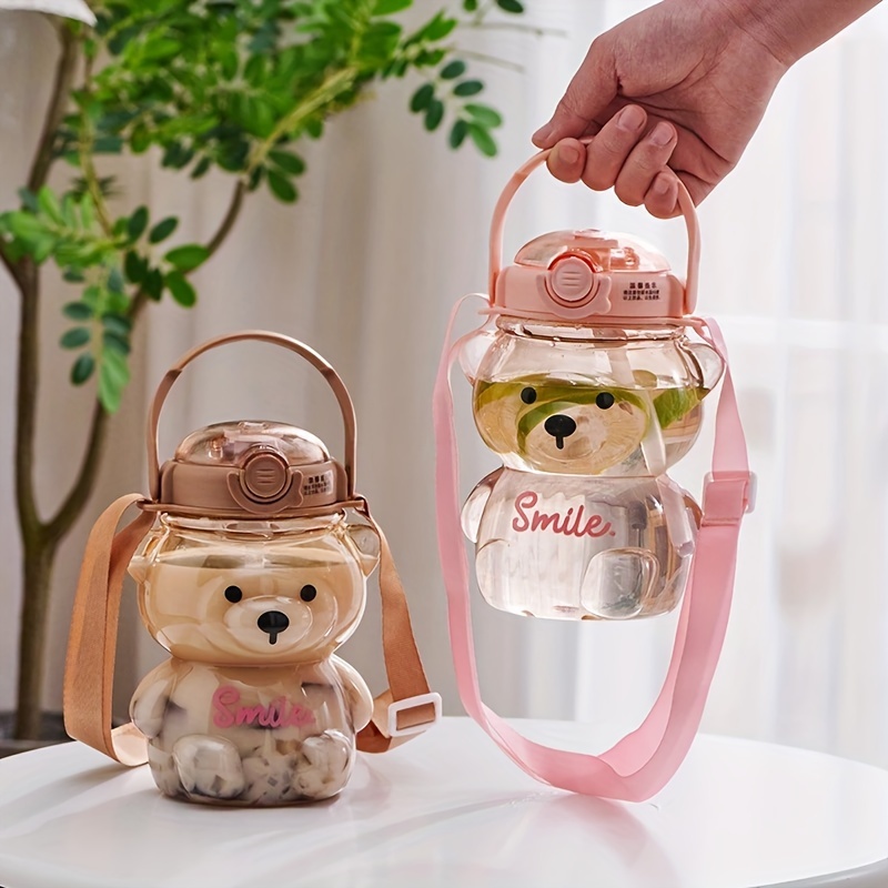 

1000ml Large Capacity Cartoon Bear Sippy Cup, Portable Backpack Water Bottle With Straw, Mug