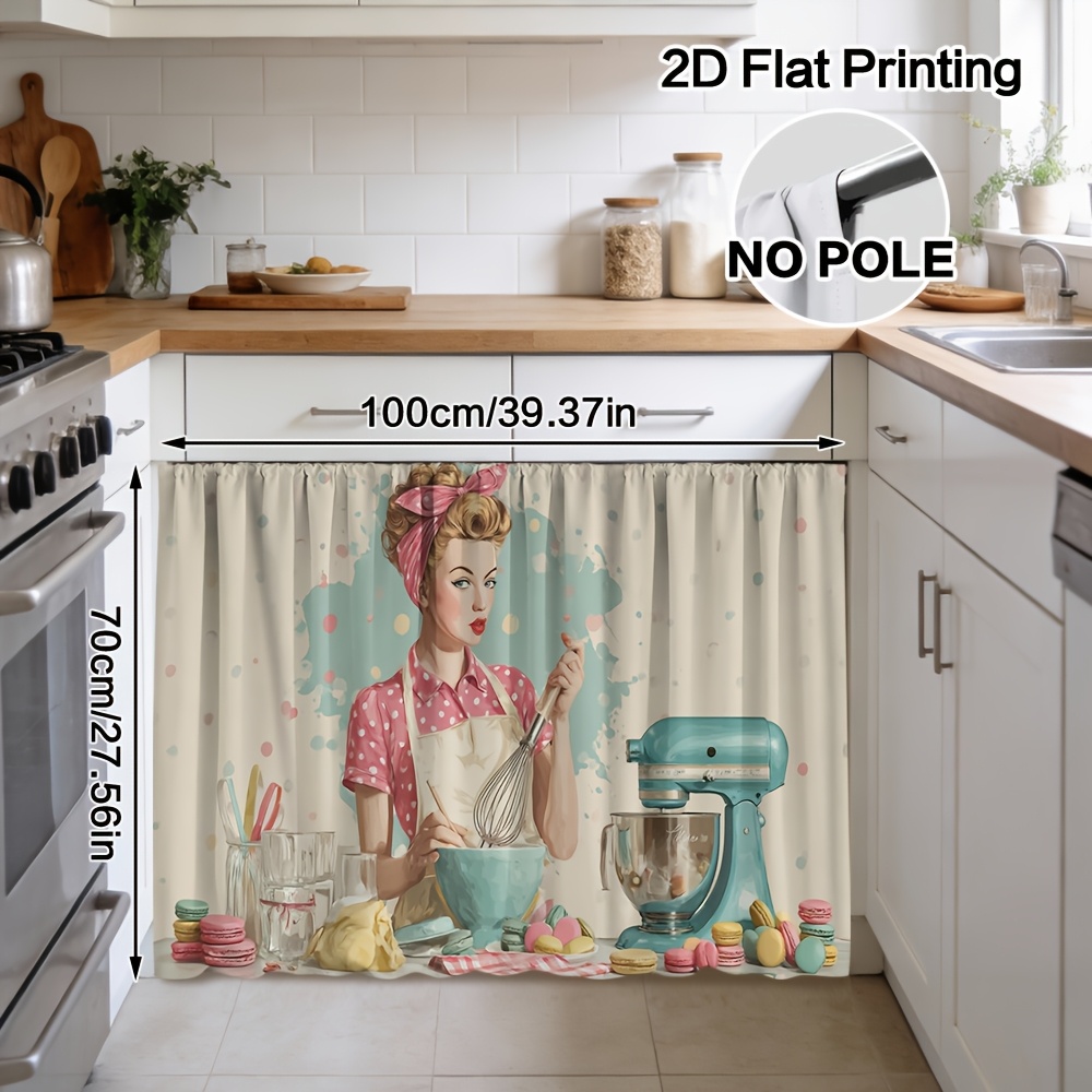 E-shop 2D Flach, (2D Flach) 1 Stück Vintage Backszene Vorhang & Schrankdekoration - Polyester, Leicht zu Reinigen, Stangen--Design für einfache
