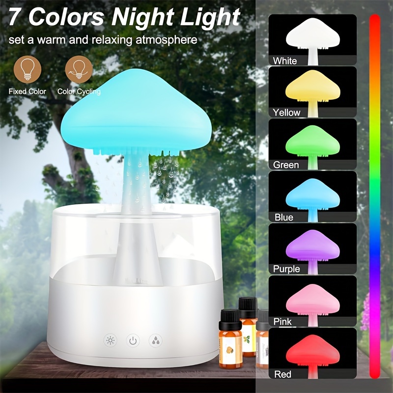 450ml rain cloud mushroom humidifier with remote control 7 light soothing waterfall sound usb powered for bedroom office enhances white bedroom humidifier decorative humidifier polypropylene build humidifiers for bedroom details 1