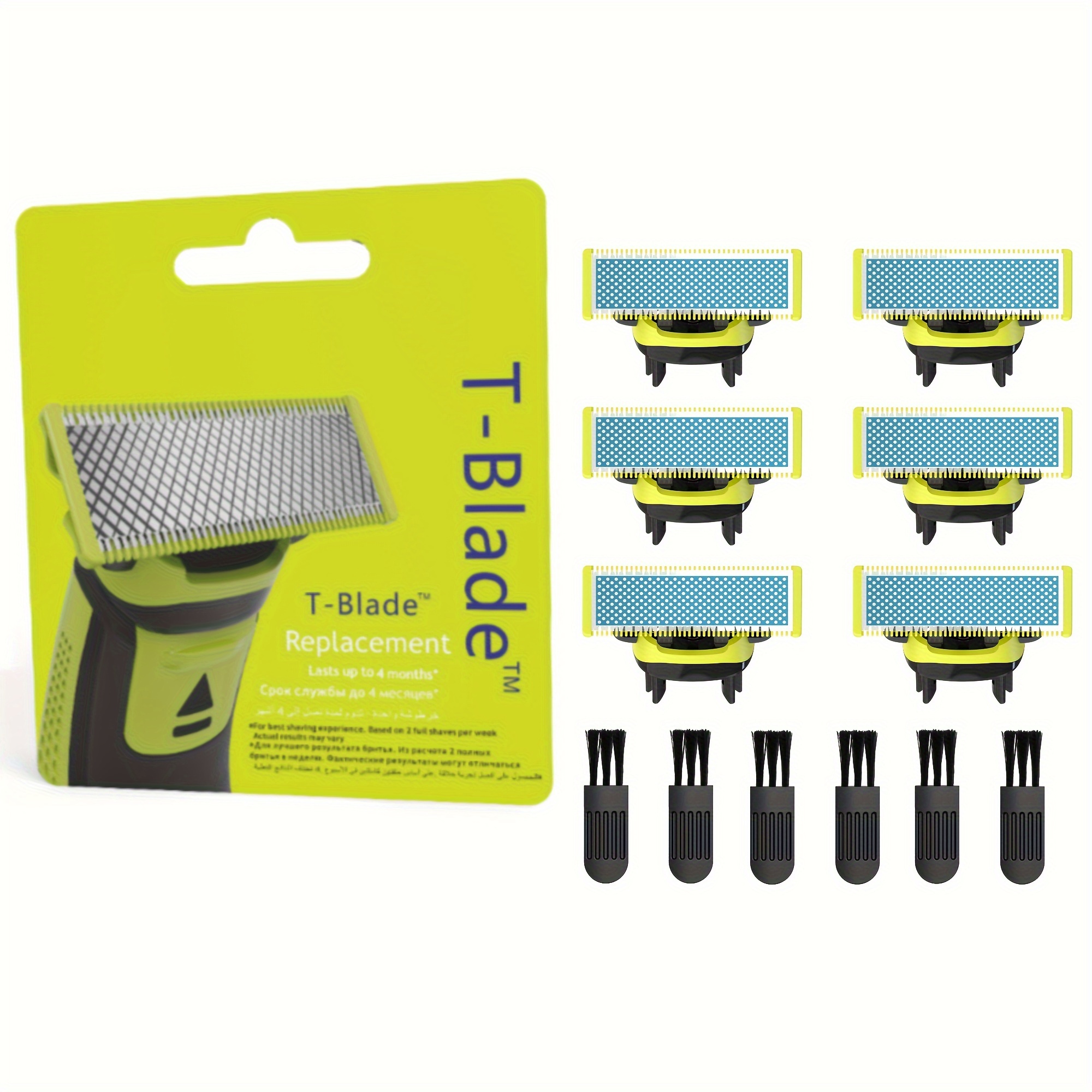 

Oneblade T-blade Replacement Heads & Cleaning Brush Kit - Anti-friction, Hypoallergenic, Compatible With Qp2520/qp2530/qp2620/qp2630/qp6510/qp6520 - Blue, 2/4/6/8 Piece Options