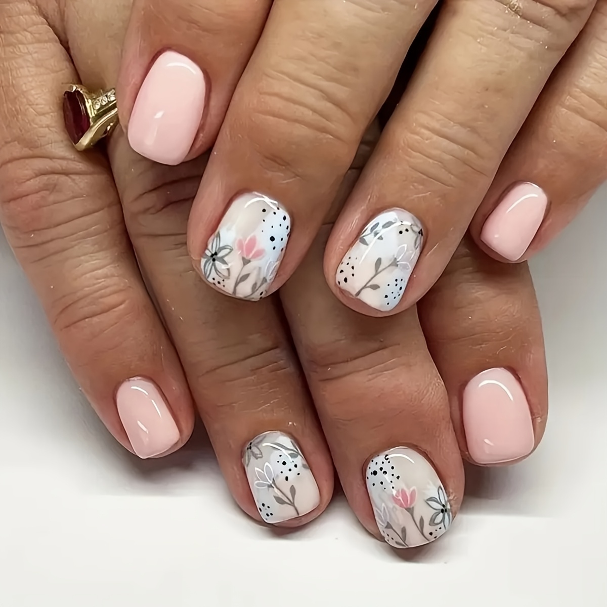 TEMU 24pcs Short Square Press-on Nails With , Includes Jelly Glue And Nail File, Suitable For Women' Use, Parties, And Festivals