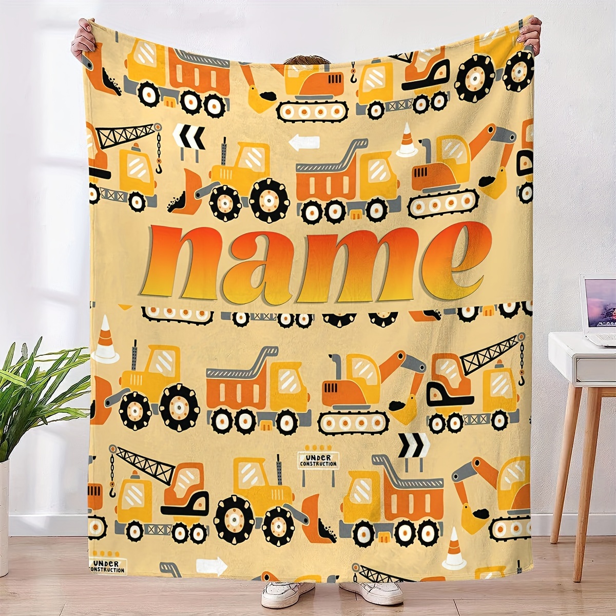 

Construction Vehicle Cartoon Seamless Pattern, Customizable , Flannel Blanket Warm And Comfortable, Suitable For Boys And Girls