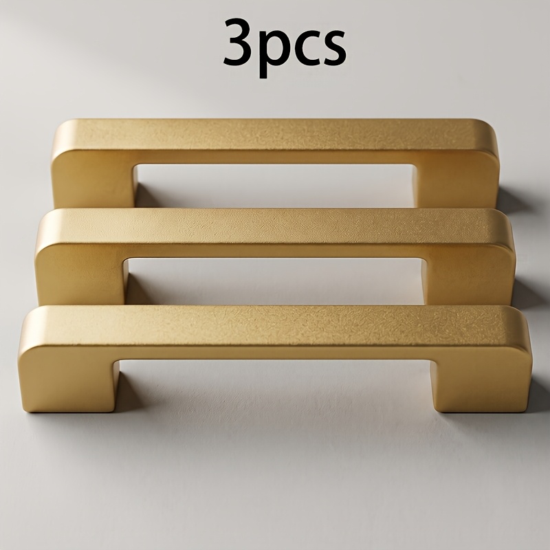 TEMU 3pcs Sand Golden Easy Long Rectangular Plastic Handles (silvery Matching Screws) Double Hole Handles For Wardrobe, Cabinet, Drawer, Shoe Cabinet