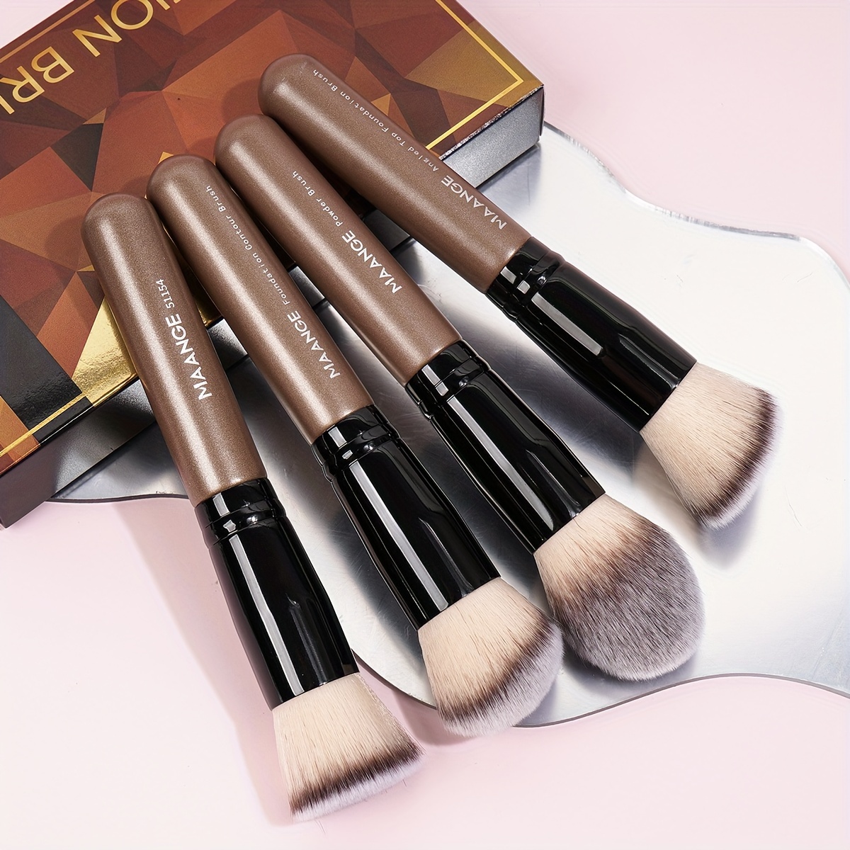 

Maange 4-piece Foundation Brush Set - Nylon , Abs Handle, Unscented, Types - Flat, Angled, Round Tips For Easy Application, Ideal For Travel And Beginners